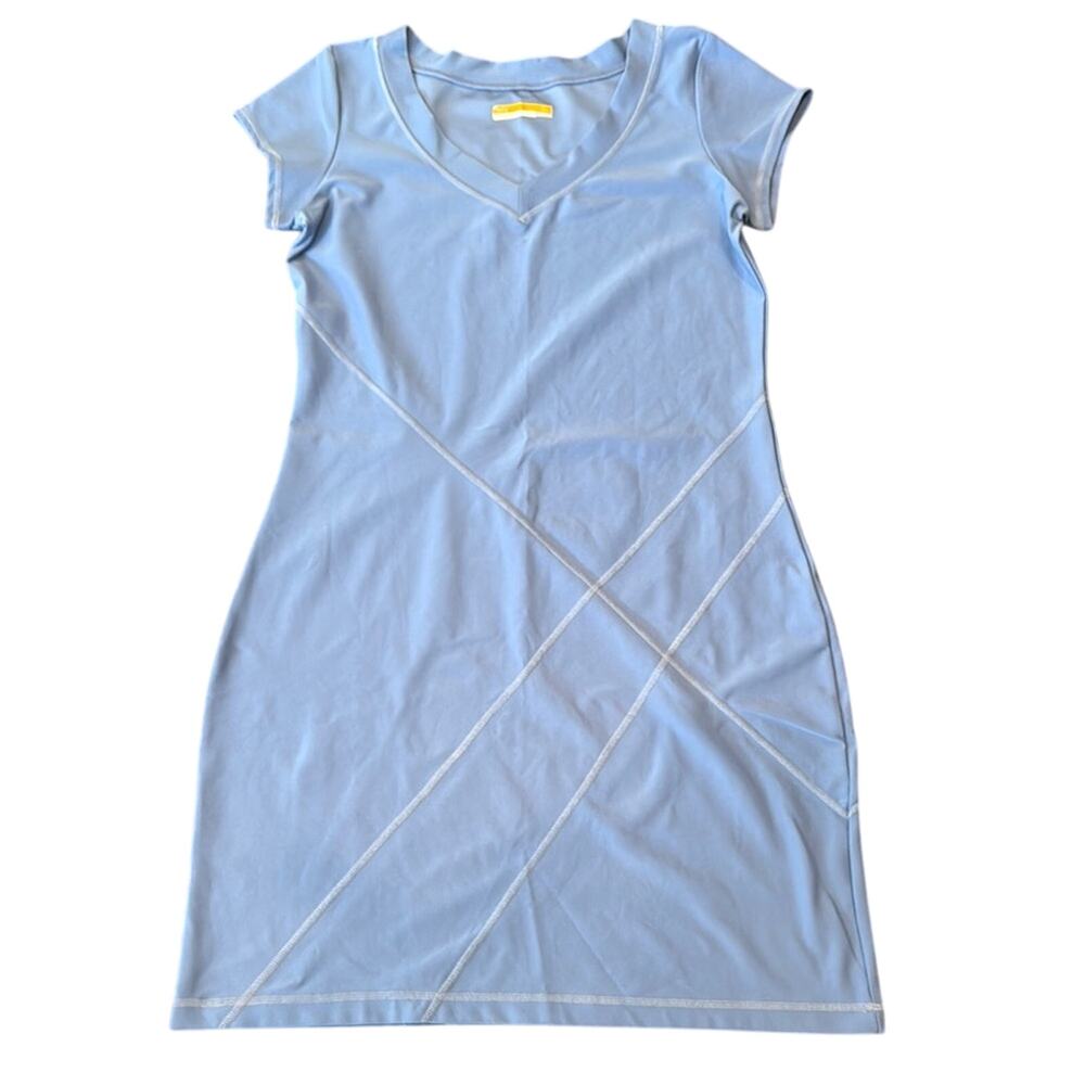 Lucy Activewear Stretch V-Neck Blue/Grey Shift Dress Size L